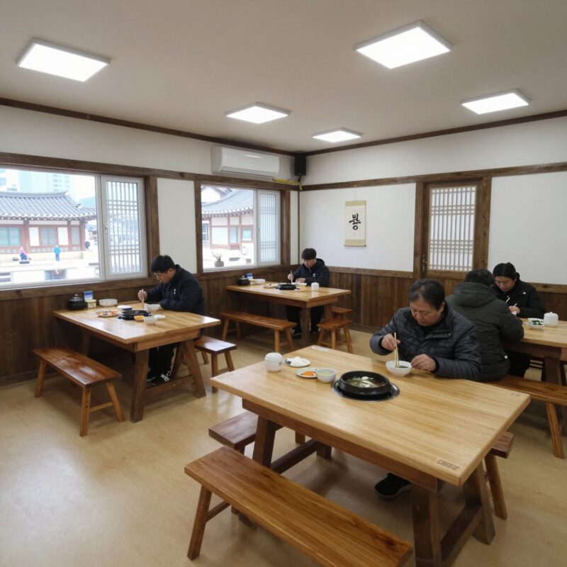 천안 본가한방삼계탕 내부 사진 넓고 깔끔한 홀과 테이블