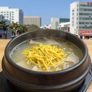 냄비에 끓인 초복 삼계탕과 찹쌀죽 사진