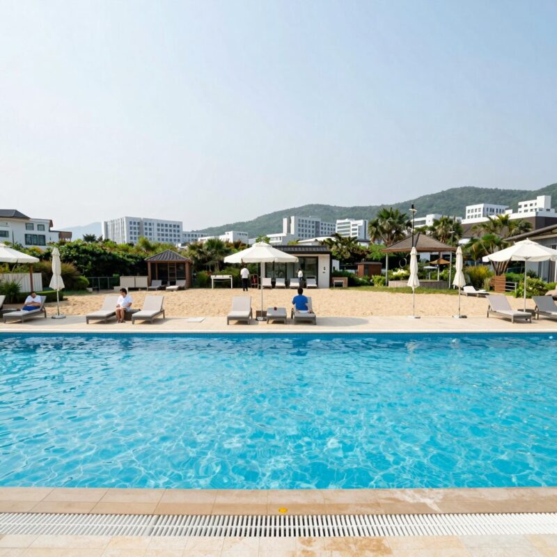 가평클럽인너 리조트 생생 후기 1 가평 클럽인너 리조트의 발리 스타일 야외 수영장과 선베드