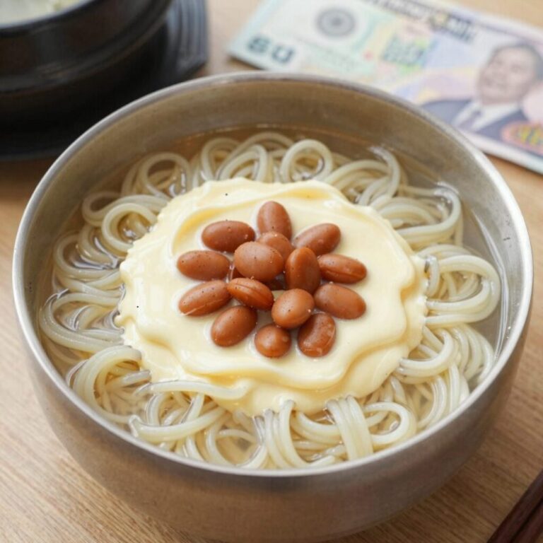 용인 콩게미 크림콩국수와 까망콩국수가 나란히 담긴 접시 사진