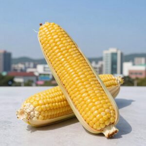 찜통에 찰옥수수를 올린 모습, 속껍질을 남겨 촉촉하게 익힌다