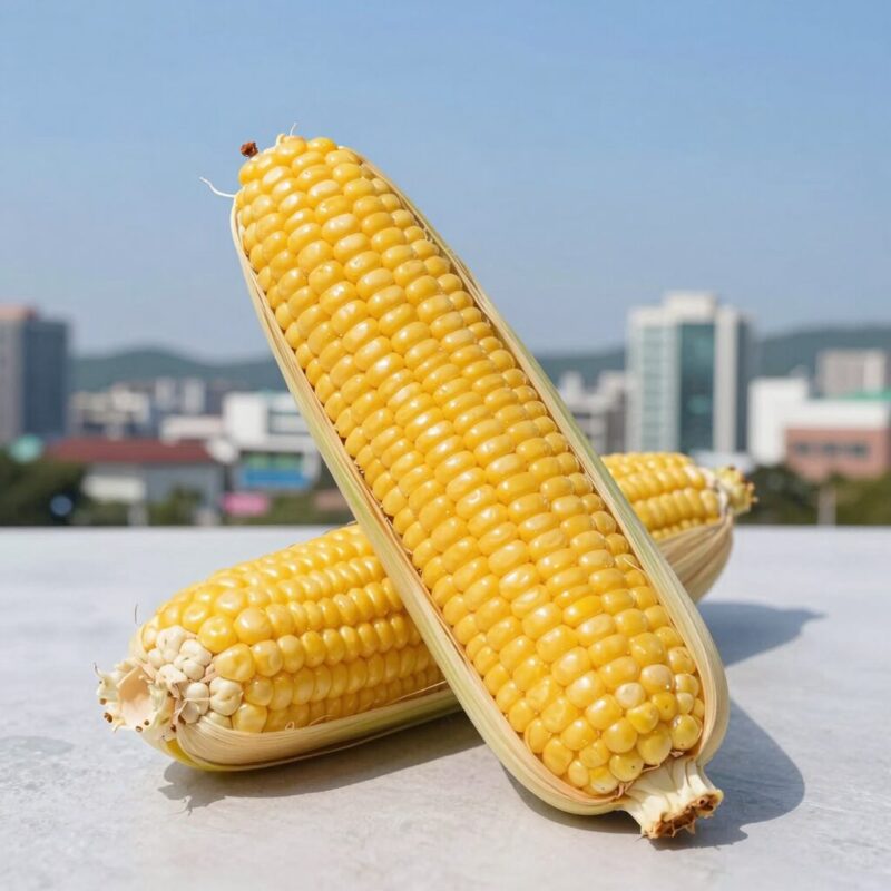 찜통에 찰옥수수를 올린 모습, 속껍질을 남겨 촉촉하게 익힌다