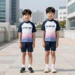 디스커버리 키즈 래시가드 여름 추천 디스커버리 키즈 래시가드 그라데이션 세트 착용 모습