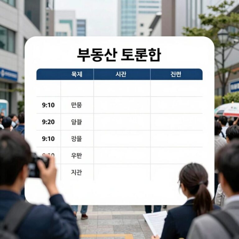 부동산 토론회 시간표를 촬영한 사진