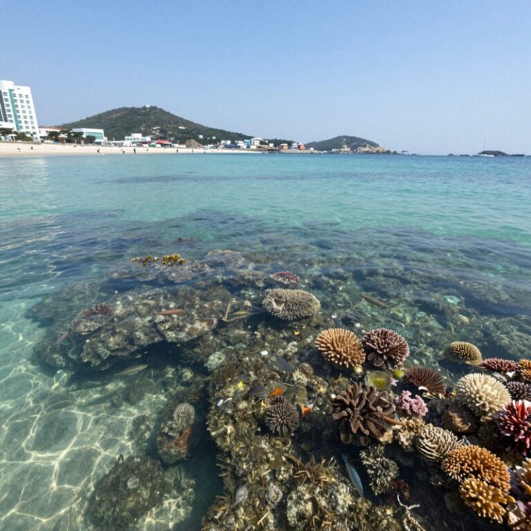 동해 스노쿨링 경포해변 투명한 바다 속 물고기와 산호초