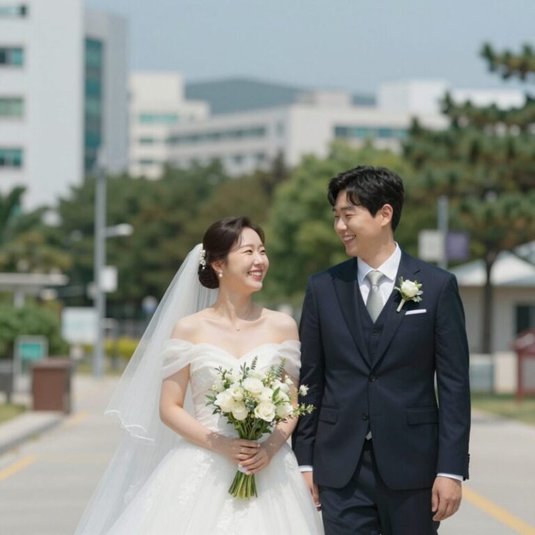은가은과 박현호 결혼식 사진 - 두 사람이 행복한 미소를 짓고 있는 웨딩 사진