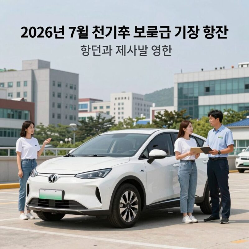 7월 전기차 보조금 기준 변경 확인하세요 1 2026년 7월 전기차 보조금 기준 변경 평가 항목과 제조사별 영향을 나타낸 인포그래픽