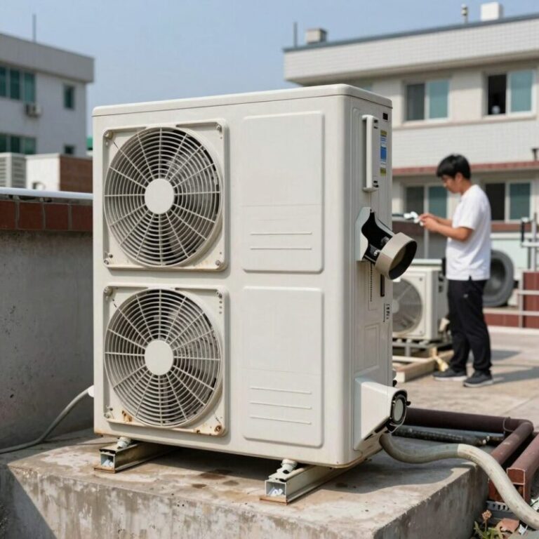 에어컨 실외기 화재로 손상된 내부 배관과 전선 모습