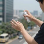 발땀 안나는법 진짜 효과 본 3가지 실전 팁 발에 쿨링 스프레이를 뿌리는 모습. 보송하고 시원한 느낌을 강조한 이미지