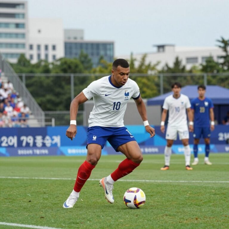 2026년 7월 19일 프랑스와 잉글랜드의 월드컵 3위 결정전 경기 장면. 음바페가 공을 몰고 돌파하는 모습.