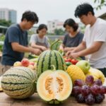 시원한 과일화채 홈카페 레시피 과일화채 재료 준비 모습 수박 멜론 키위 포도
