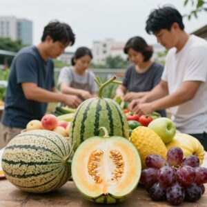 과일화채 재료 준비 모습 수박 멜론 키위 포도