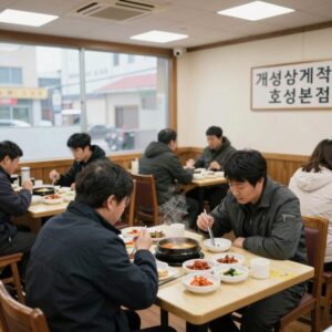 전주 개성삼계탕 호성본점 내부 테이블과 반찬