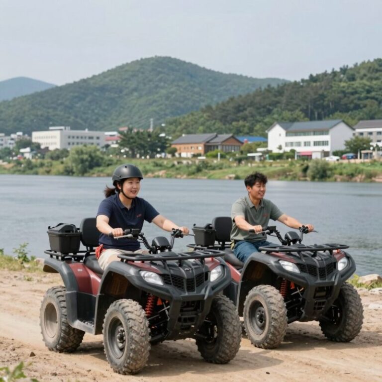 가평레저캠프에서 ATV를 타는 모습과 북한강 풍경