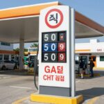유류세 인하 연장 결정과 영향 Gas station sign showing fuel prices with tax cut extension notice