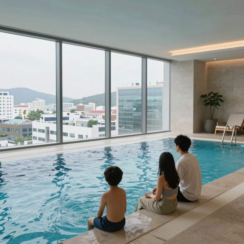 기장 하이바이풀빌라 104호 실내 풀과 오션뷰