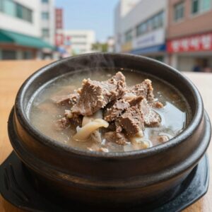 호주산 염소고기로 만든 염소 보신탕 한 그릇, 우거지와 시래기가 듬뿍 들어간 구수한 국물