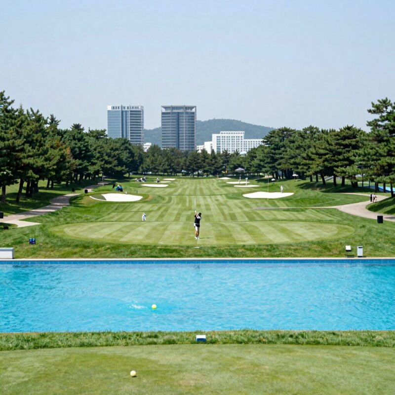 중학생 아들 둘과 떠나는 여름휴가 3가지 완벽 계획 1 경주 힐스카이CC 골프장 전경과 강동 디아너스 워터파크 수영장 사진