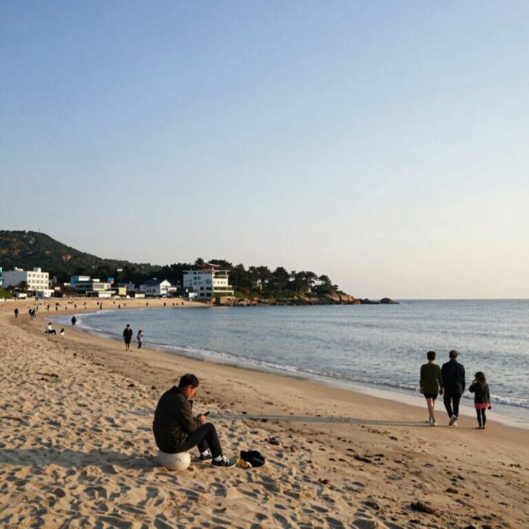 고성 해변의 맑은 저녁 풍경과 날씨