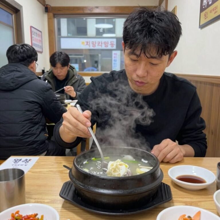 구래동 삼계탕 맛집 내부에서 한 그릇을 앞에 두고 있는 모습