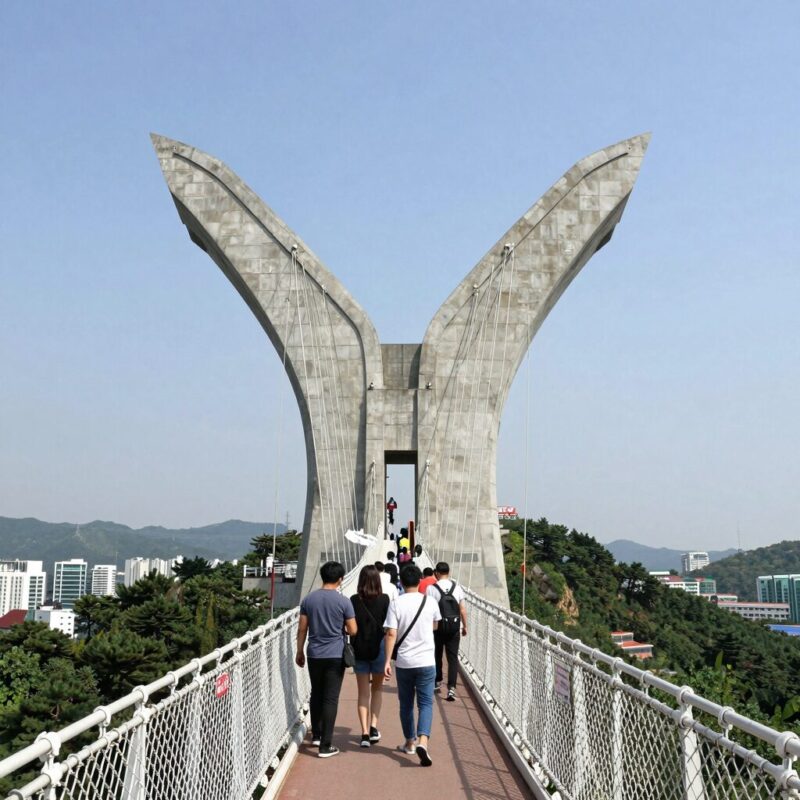 광명 도덕산 출렁다리 전경 - Y자형 3갈래 구조가 특징