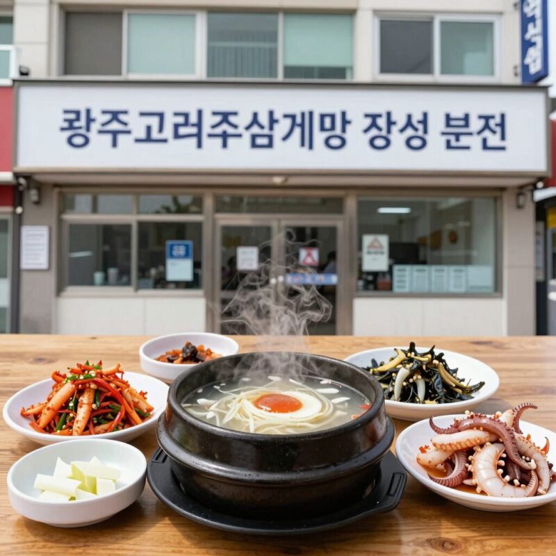 광주고려조삼계탕 장성 본점에서 먹은 약삼계탕과 깍두기 오징어젓갈 반찬 구성