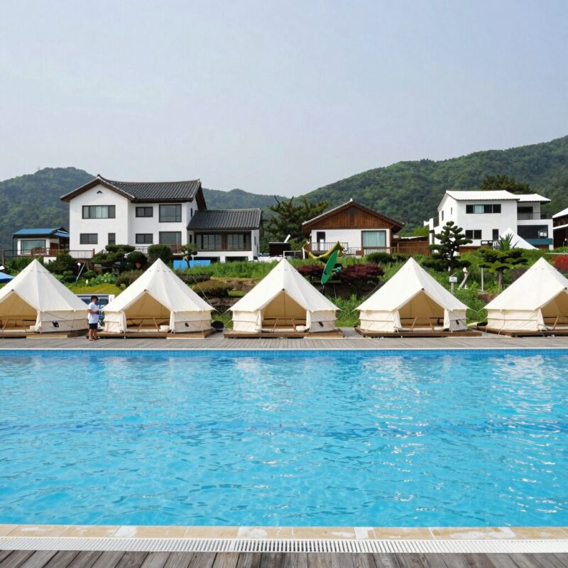 경상도 풀빌라 가성비 좋은 곳 3선 1 경상도 풀빌라 추천 영천 아우노펠리스 글램핑 수영장 전경