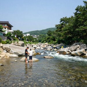경상도 계곡 사우정 여름 물놀이 풍경