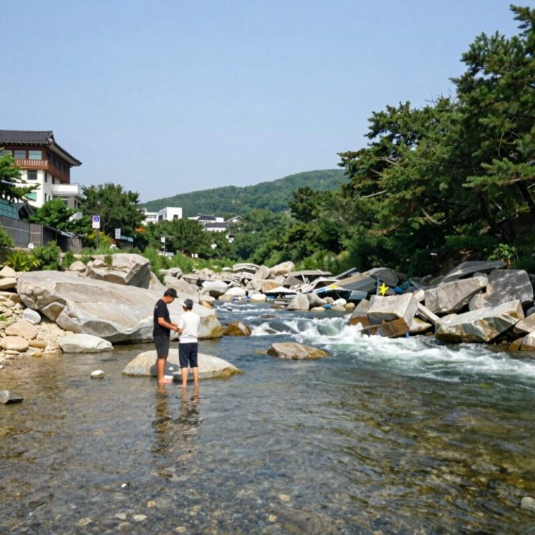 경상도 계곡 사우정 여름 물놀이 풍경