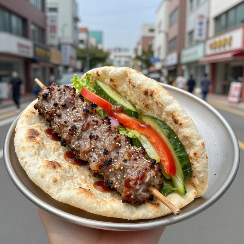 기로스 케밥의 모든 것 간단 정리 1 그릇에 담긴 기로스 케밥, 피타 빵과 채소, 츠자키 소스가 함께 나온 모습