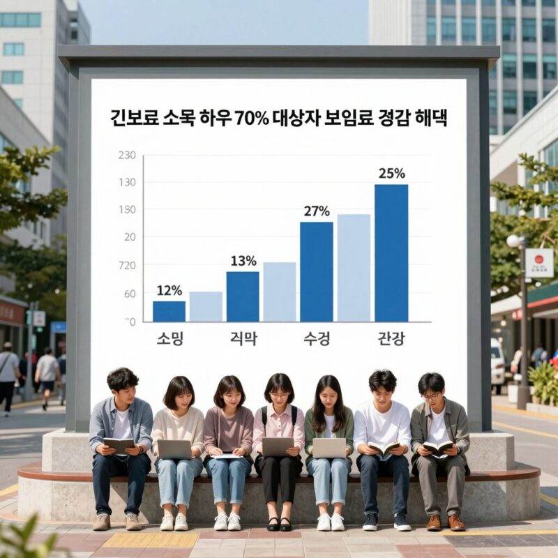 건보료 소득 하위 70% 대상과 혜택 1 건보료 소득 하위 70% 대상자 보험료 경감 혜택 설명 표와 그래프 이미지