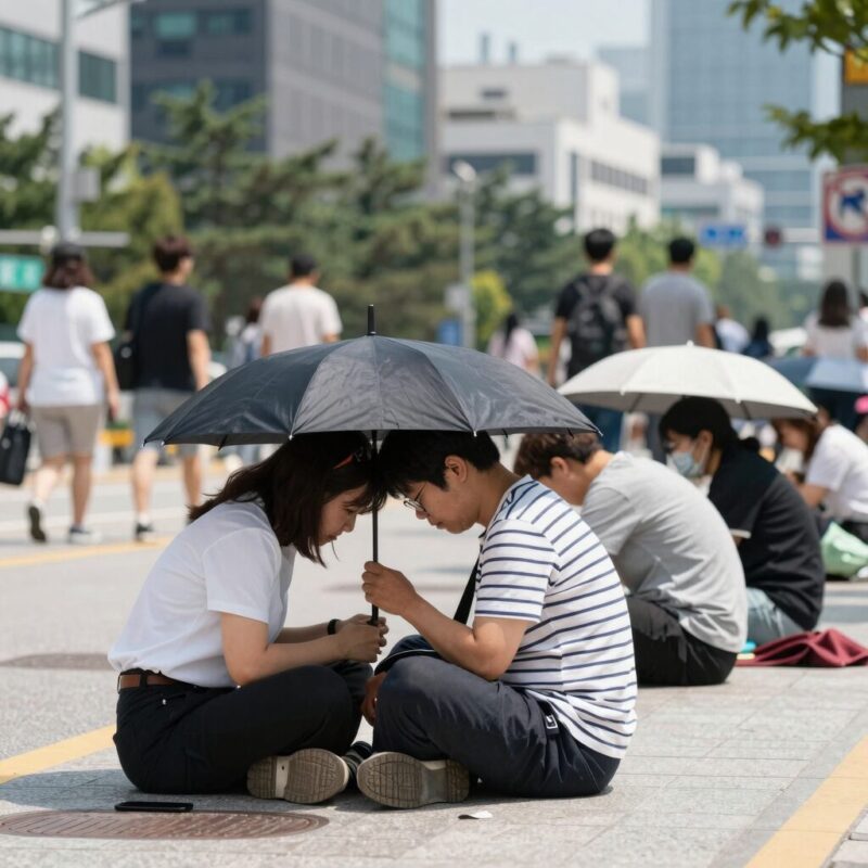 사상 첫 폭염중대경보 발령 기준과 대응법 1 폭염중대경보 발령 시 야외 활동을 중단하고 그늘에서 휴식하는 사람들의 모습