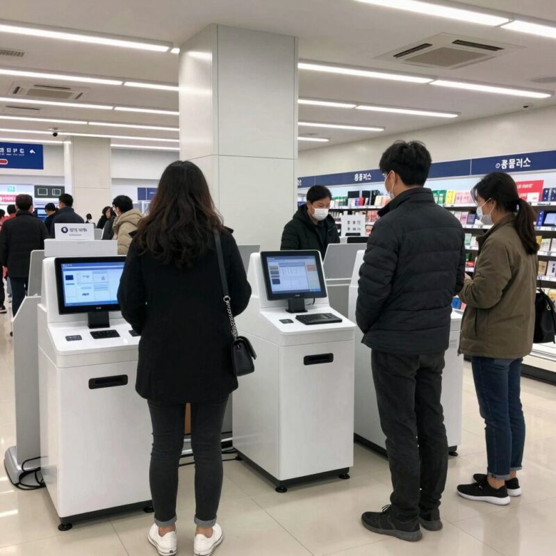 2026년 홈플러스 쇼핑 필수 체크리스트 1 홈플러스 매장 내 AI 키오스크와 무인 계산대 모습