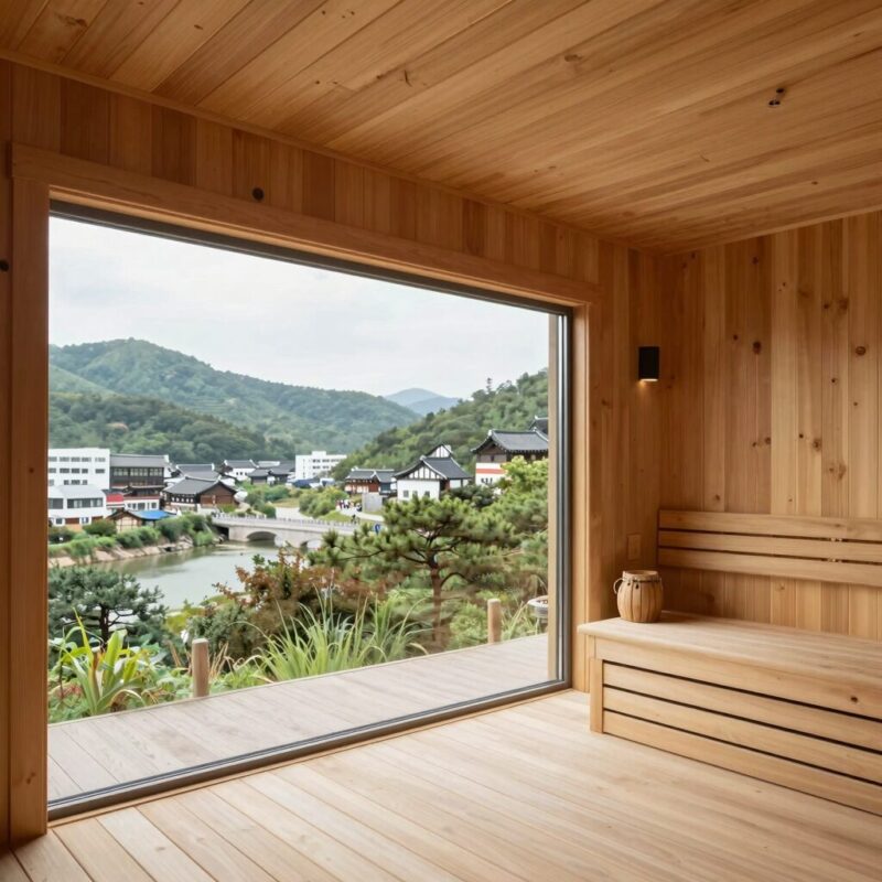 홍천 계곡 펜션 몸만 가면 힐링 1 홍천 계곡 펜션 높은터펜션의 계곡 전망과 핀란드사우나 시설
