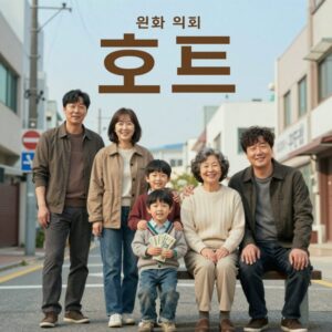 영화 호프의 메인 포스터로 따뜻한 가족 분위기를 담고 있음