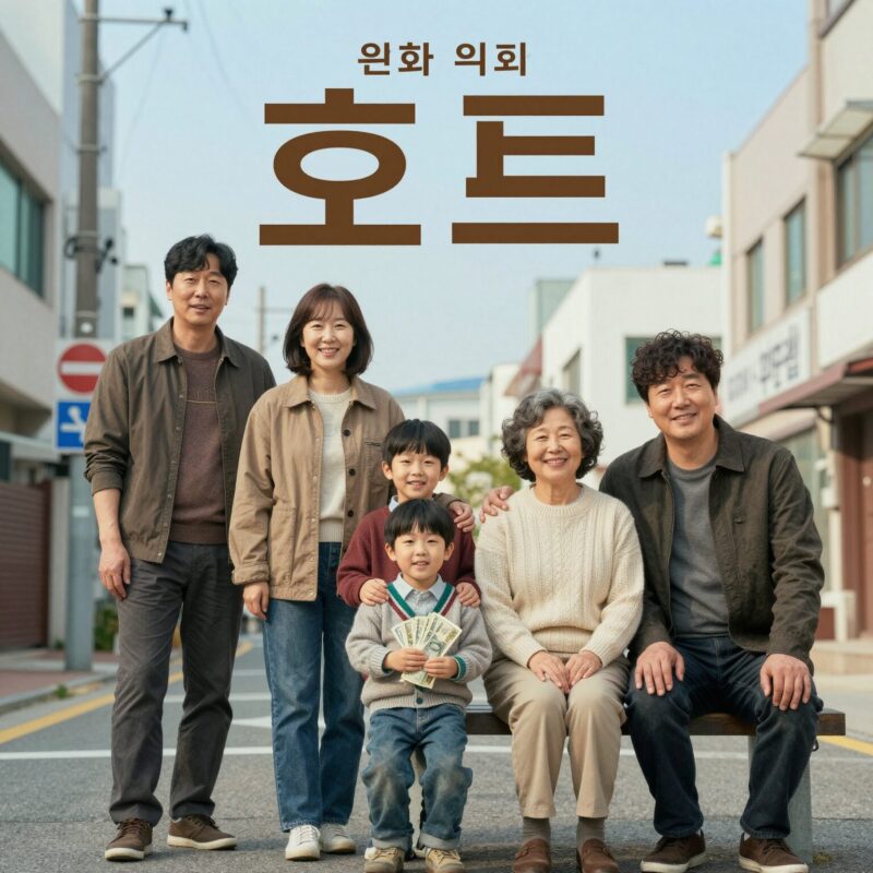 영화 호프의 메인 포스터로 따뜻한 가족 분위기를 담고 있음