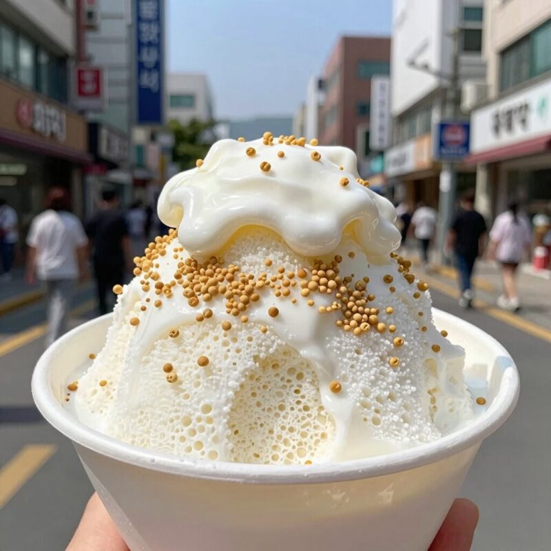 우유빙수 여름 더위 잡는 최고 디저트 1 부드러운 우유빙수에 팥과 떡이 토핑된 모습