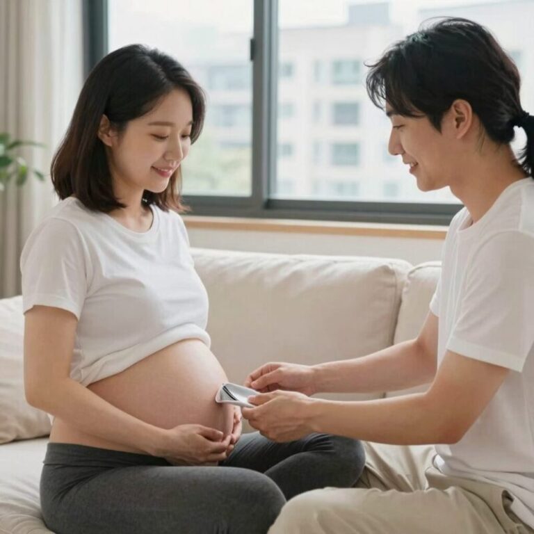 임신 더위를 식히기 위한 실내 냉방과 수분 섭취 방법을 보여주는 이미지