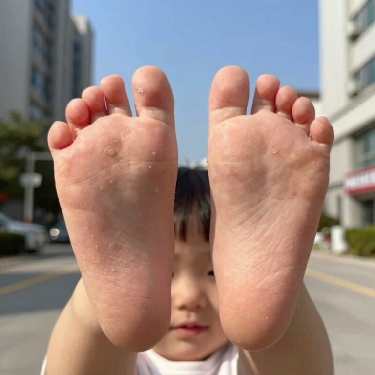 유아 수족구 증상으로 손과 발에 나타난 수포 발진