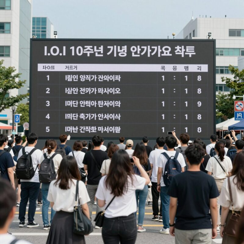 인기가요 순위 제대로 보는 법과 1위 숨은 이야기 1 I.O.I 10주년 기념 인기가요 차트 순위 화면과 팬들의 축하 메시지가 담긴 이미지