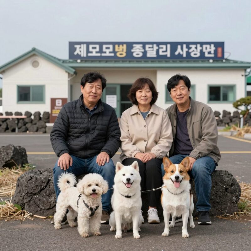 제주모멍 종달리 감성 사진관 예약 가격 후기 1 제주모멍 종달리 사진관 앞에서 반려견과 함께 찍은 가족사진