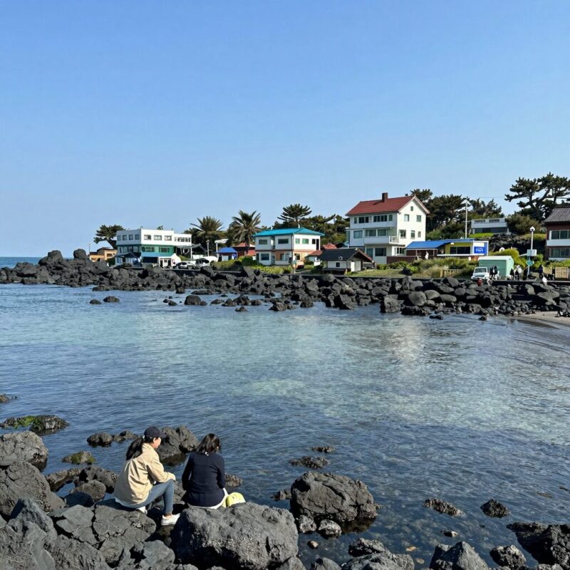 제주 소랑호의 맑은 물과 주변 자연 경관