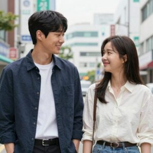 하트 시그널 5 정규리와 김서원의 최종 선택 장면. 두 사람이 서로를 바라보며 미소 짓고 있다.