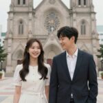 지예은바타 열애 남동생 반응까지 공개 지예은과 바타가 함께 있는 모습을 표현한 일러스트. 교회와 예능 현장을 배경으로 행복한 커플 이미지
