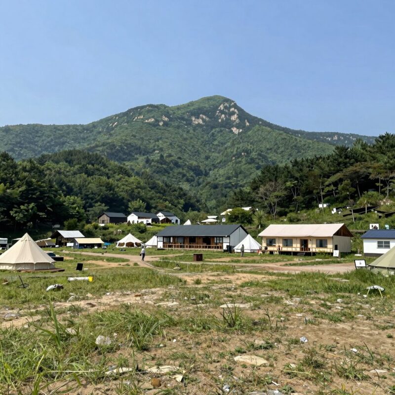 지리산 글램핑장 전경, 산청 글램핑장의 넓은 부지와 자연 경관