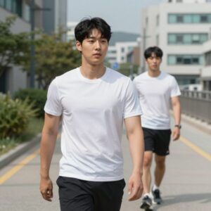 조던 나시 티셔츠를 입고 운동하는 모습