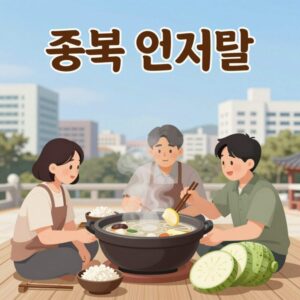 중복 인사말 이미지 - 삼계탕과 수박 일러스트