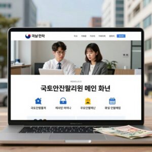 국토안전관리원 홈페이지 메인 화면과 주요 메뉴 설명 이미지
