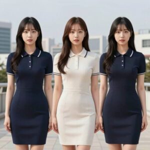키작녀원피스 세로 라인 디테일 착시 효과