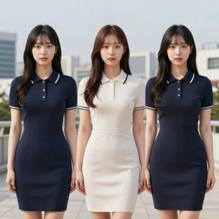 키작녀원피스 세로 라인 디테일 착시 효과